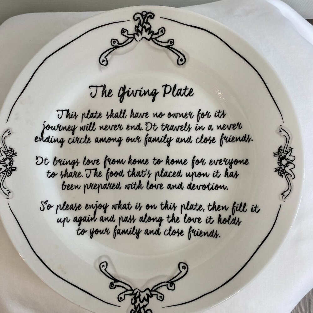 The Giving Plate Holiday Plate Katie & Mandy 10.5” Black & White Family Friends